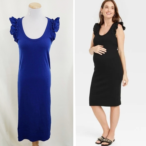 The Nines by Hatch blue ribbed flutter sleeve dress size medium - Picture 1 of 6